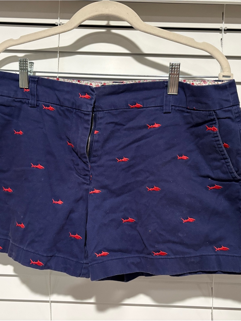 British Khaki Navy Women's Shorts with Red Shark Embroidery